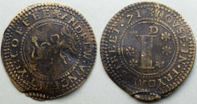 Friday Street, Andrew Vincent, 1671 Coffee House Penny